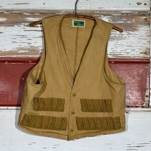 Vintage Field and Forest Hunting Vest Canvas Utility Pockets Outdoors Tan Med‎